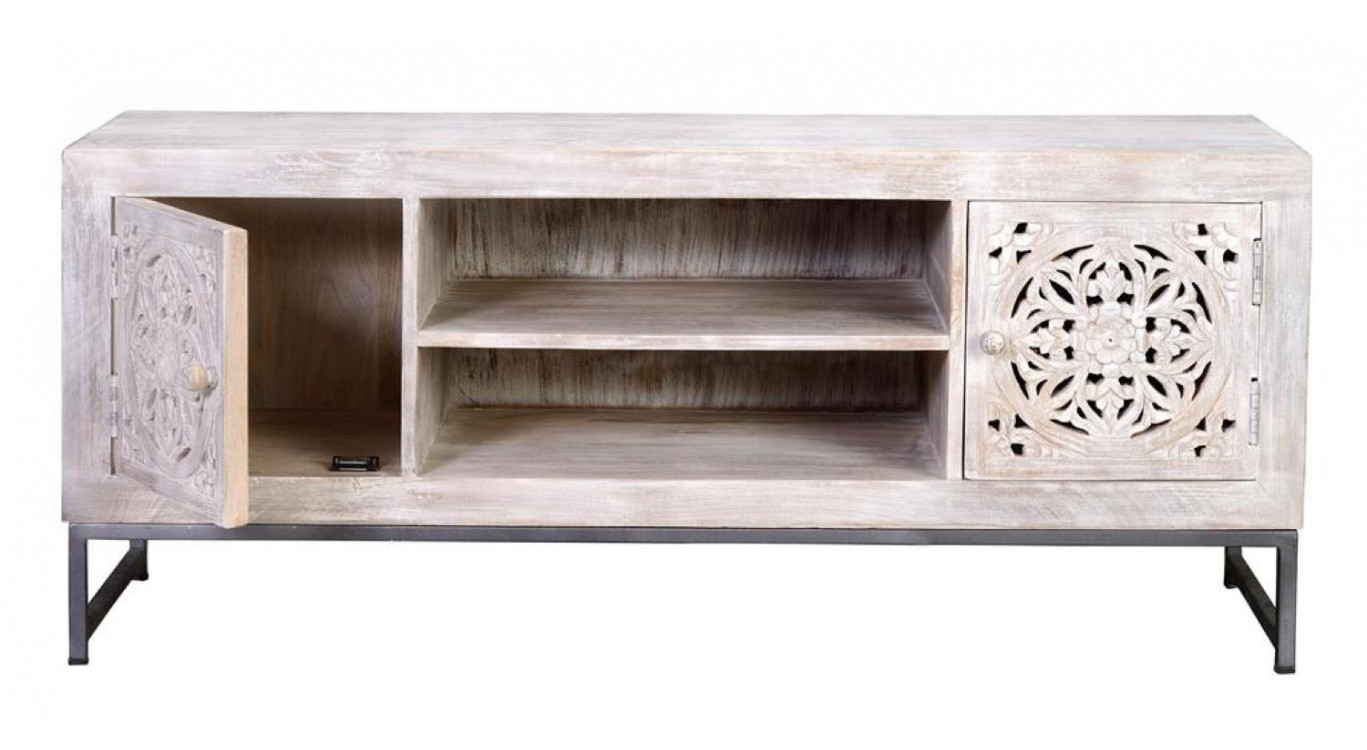 TV-Möbel Holz, Eisen Weiß 130x40x55cm