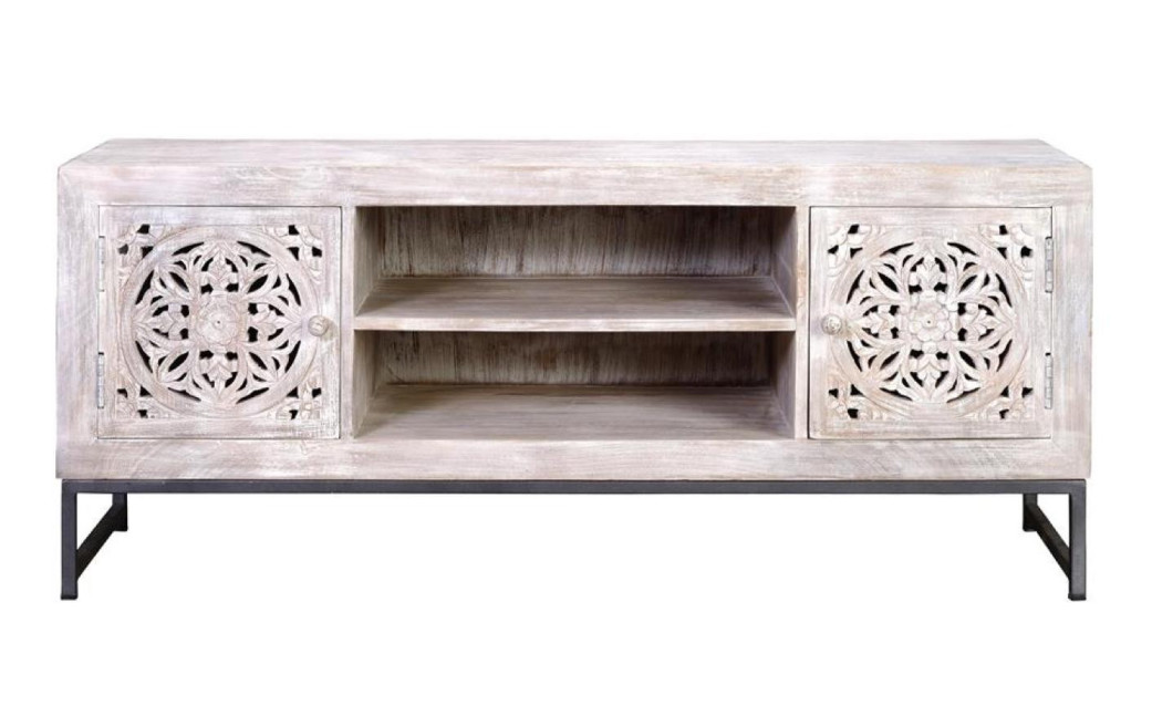 TV-Möbel Holz, Eisen Weiß 130x40x55cm