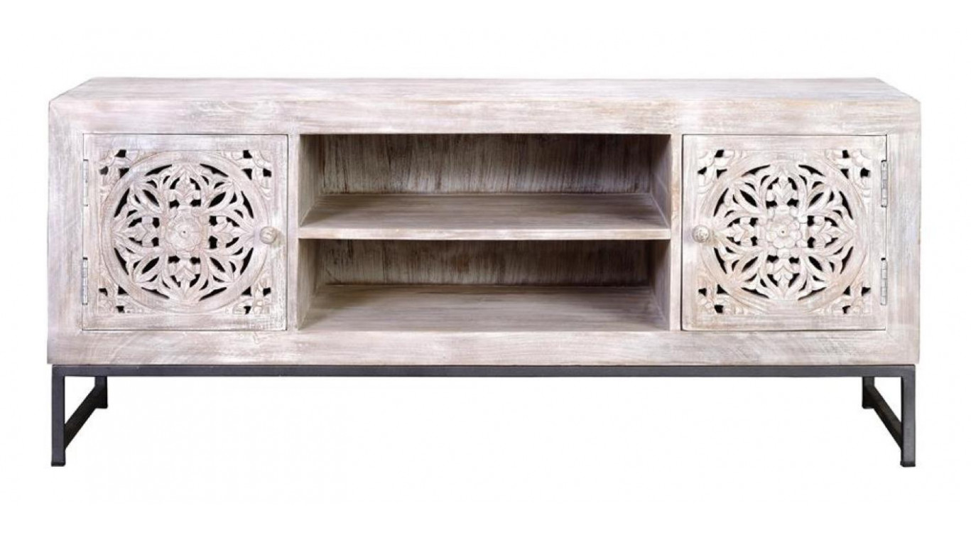 TV-Möbel Holz, Eisen Weiß 130x40x55cm