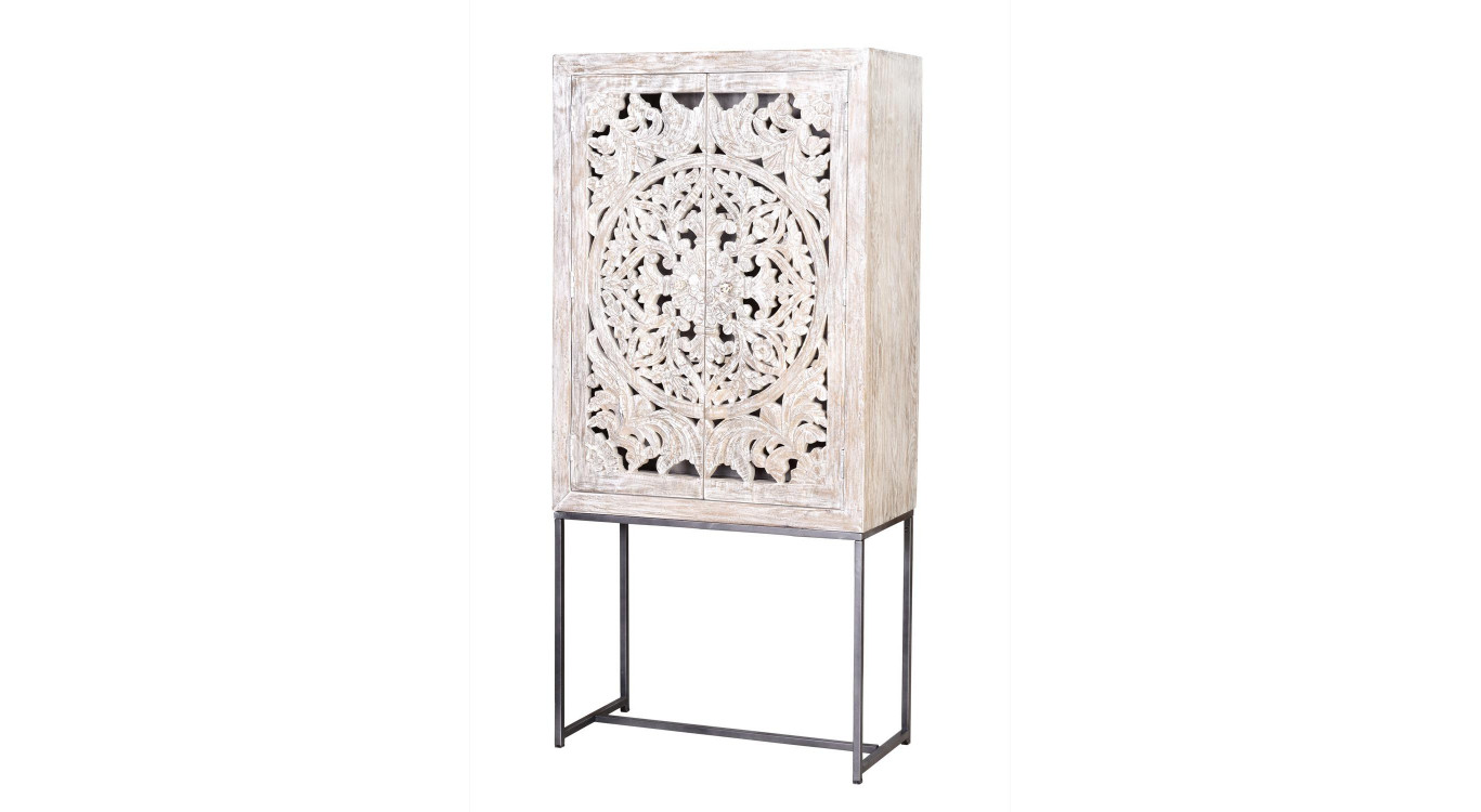 Armoire Bois, Fer Blanc 85x38x176cm