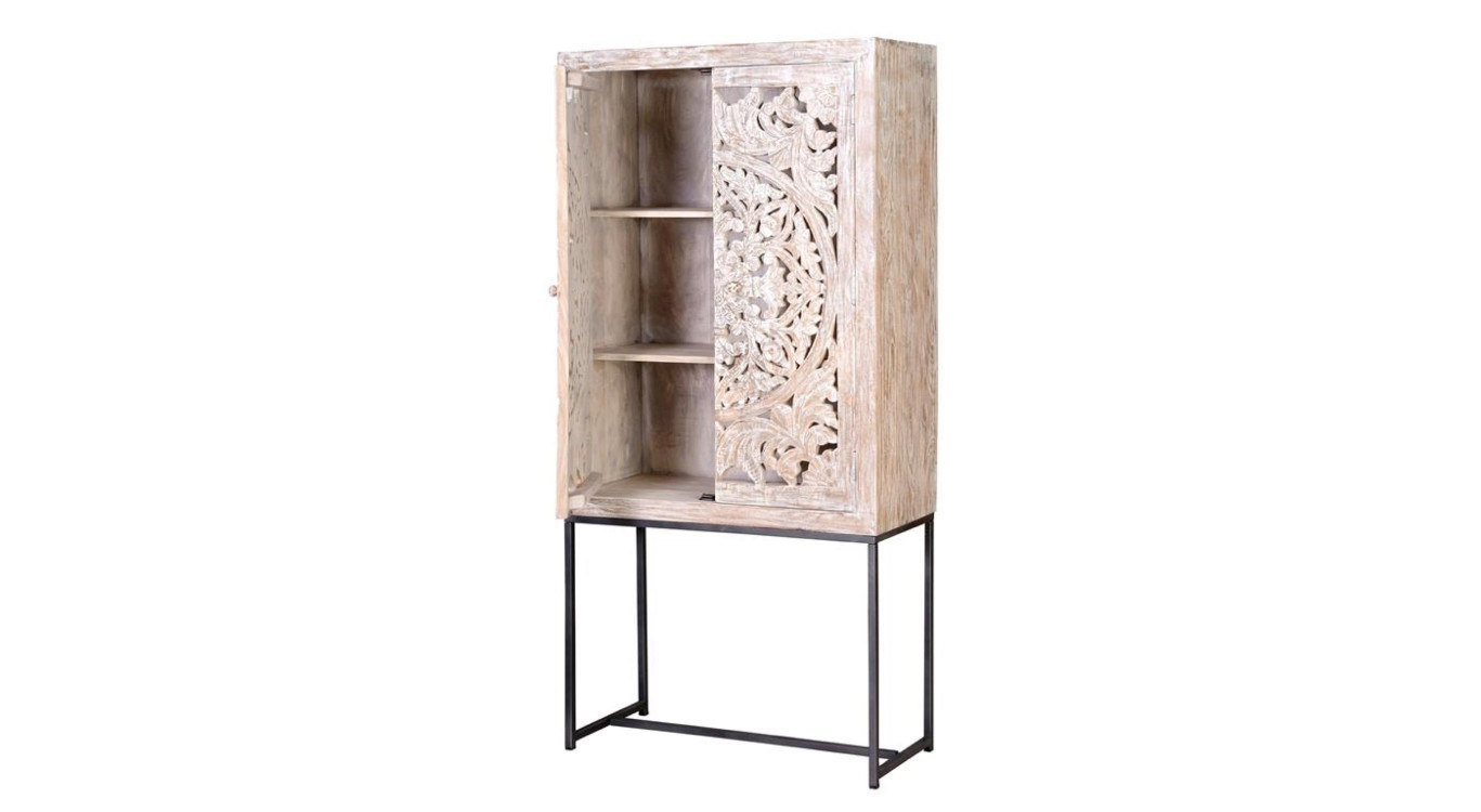 Schrank Holz, Eisen Weiß 85x38x176cm