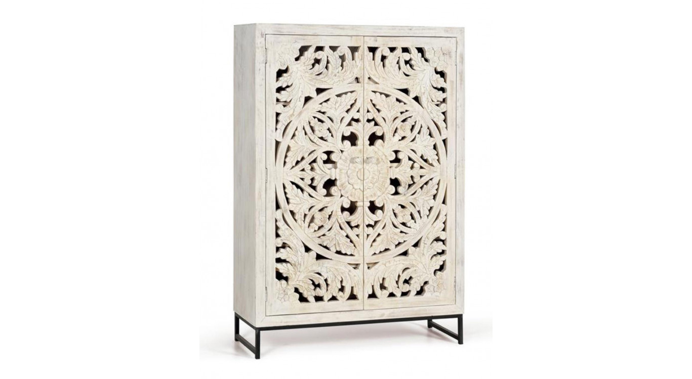 Armoire Bois, Fer Blanc 110x40x160cm