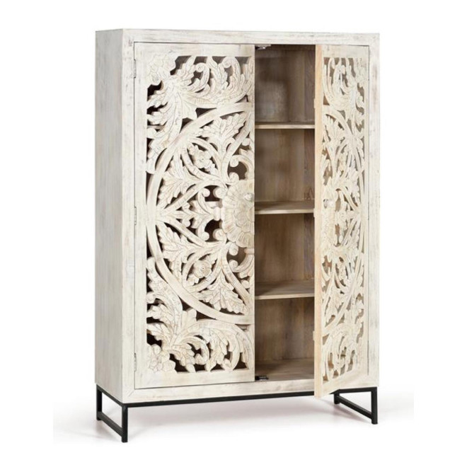 Armoire Bois, Fer Blanc 110x40x160cm