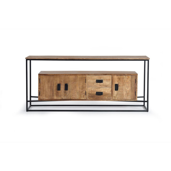 Truhe mit 2 Schubladen Holz, Eisen Braun 180x40x80cm