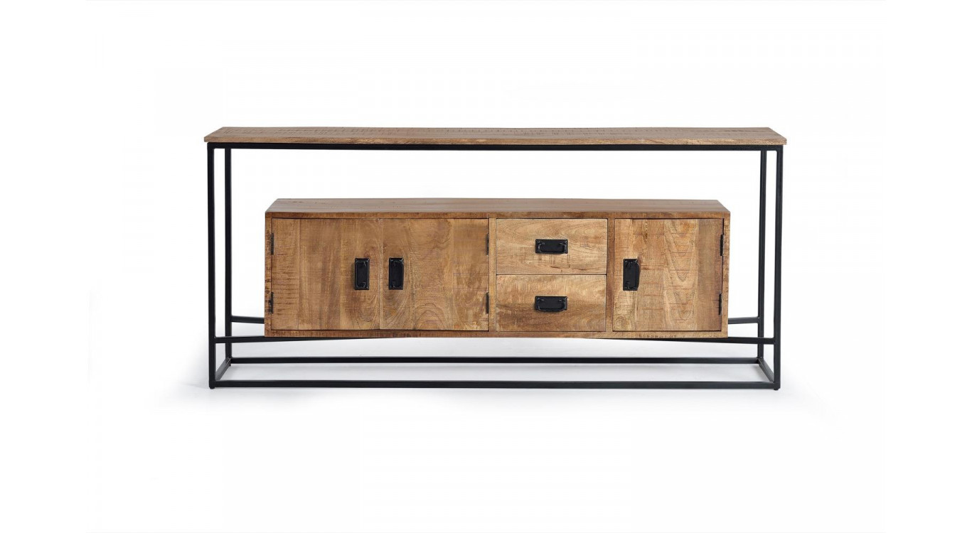 Truhe mit 2 Schubladen Holz, Eisen Braun 180x40x80cm