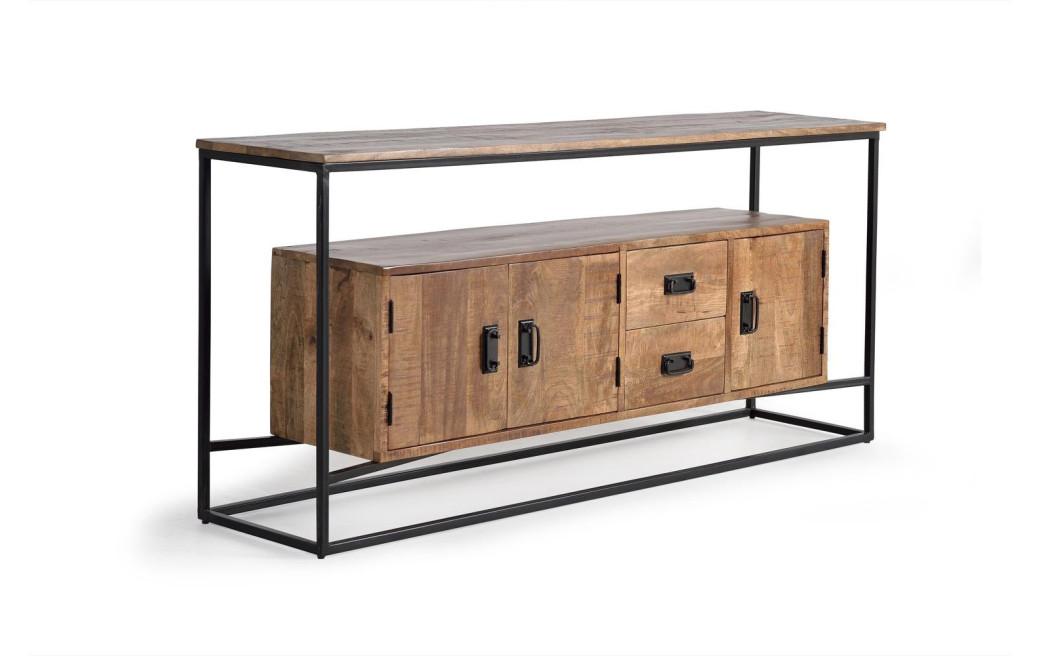 Bahut 2 Tiroirs Bois, Fer Marron 180x40x80cm