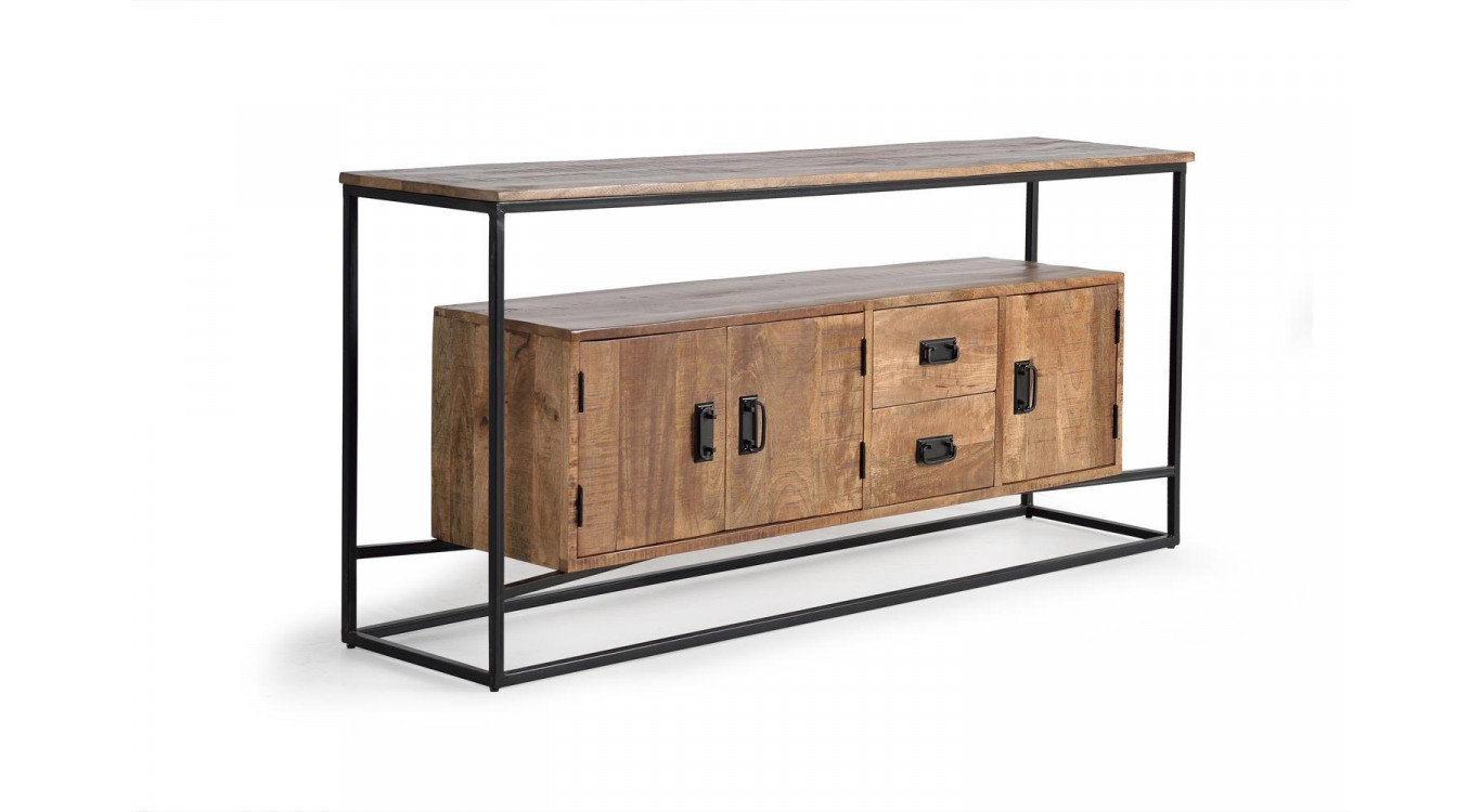 Truhe mit 2 Schubladen Holz, Eisen Braun 180x40x80cm