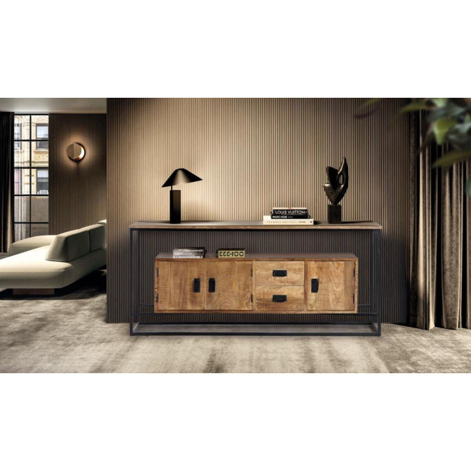 Truhe mit 2 Schubladen Holz, Eisen Braun 180x40x80cm