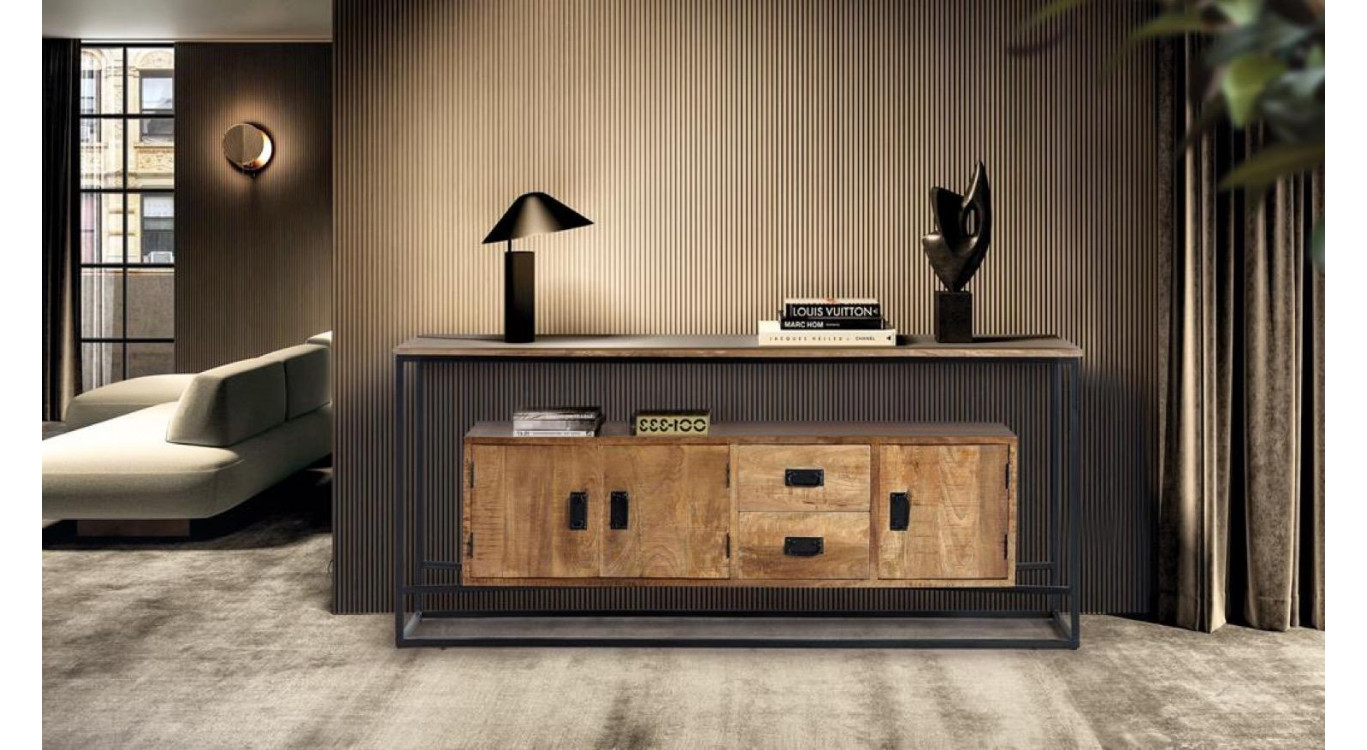 Truhe mit 2 Schubladen Holz, Eisen Braun 180x40x80cm