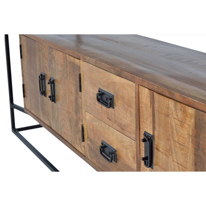 Truhe mit 2 Schubladen Holz, Eisen Braun 180x40x80cm