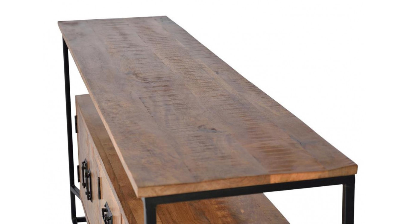 Truhe mit 2 Schubladen Holz, Eisen Braun 180x40x80cm
