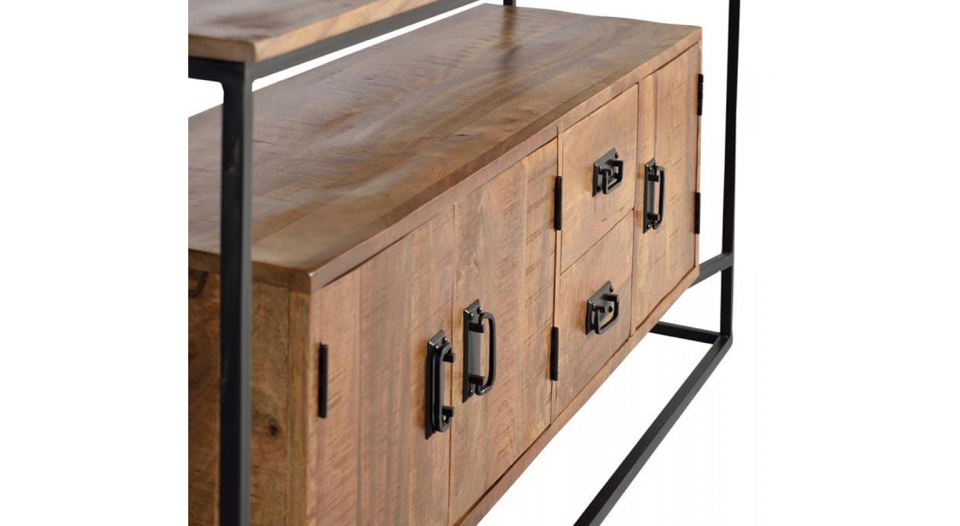 Truhe mit 2 Schubladen Holz, Eisen Braun 180x40x80cm