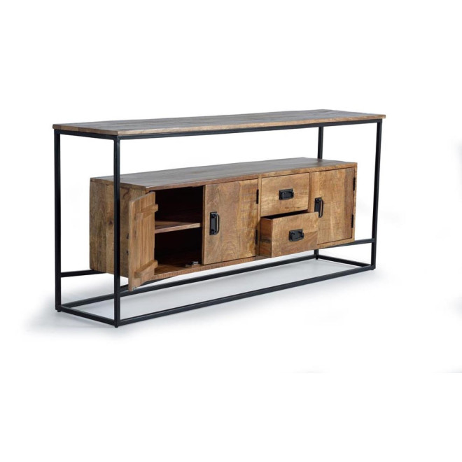 Truhe mit 2 Schubladen Holz, Eisen Braun 180x40x80cm