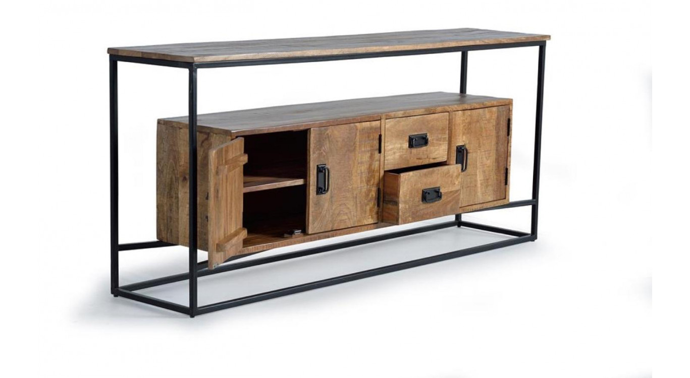 Truhe mit 2 Schubladen Holz, Eisen Braun 180x40x80cm
