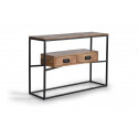 Console 2 Drawers Wood, Brown Iron 110x35x78cm
