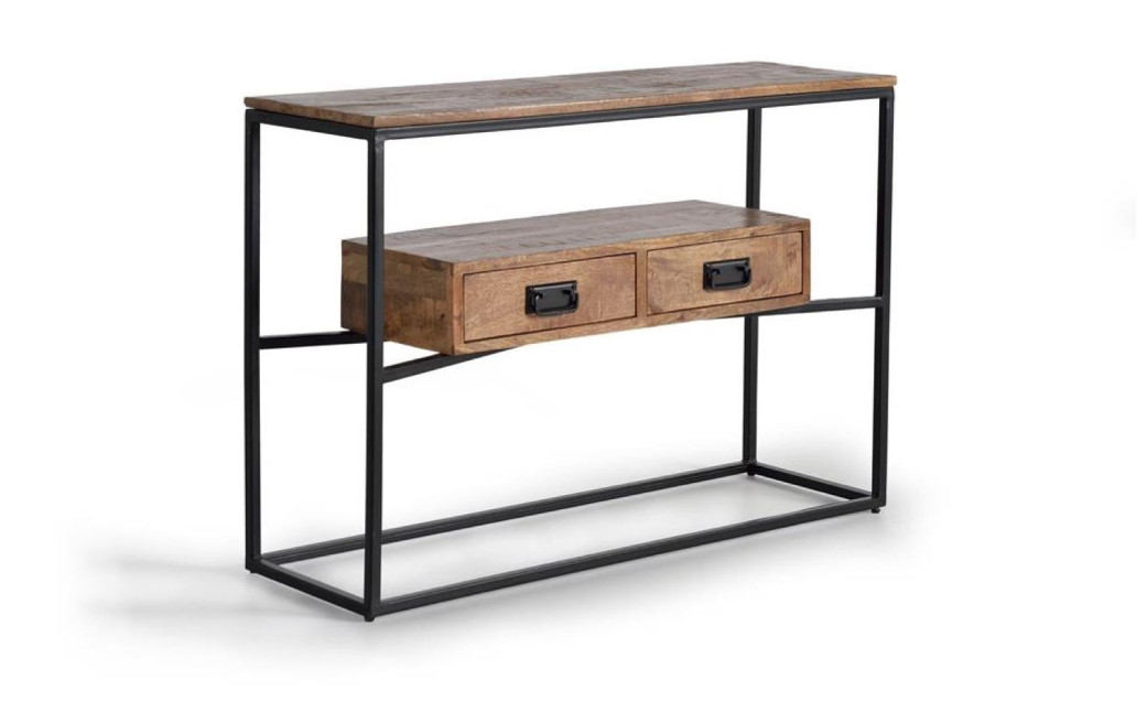 Konsole mit 2 Schubladen Holz, Eisen Braun 110x35x78cm