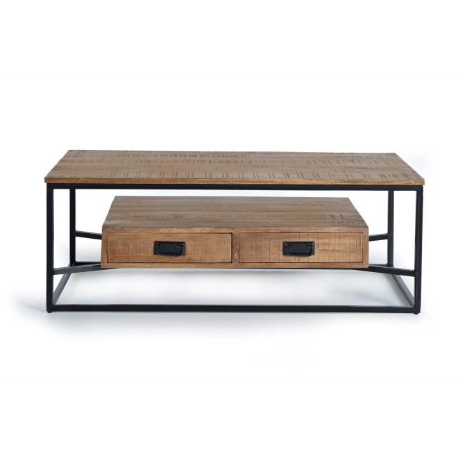 Table Basse 2 Tiroirs Bois, Fer Marron 120x60x45cm