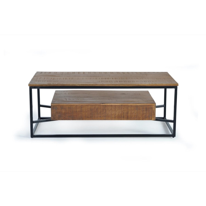 Table Basse 2 Tiroirs Bois, Fer Marron 120x60x45cm