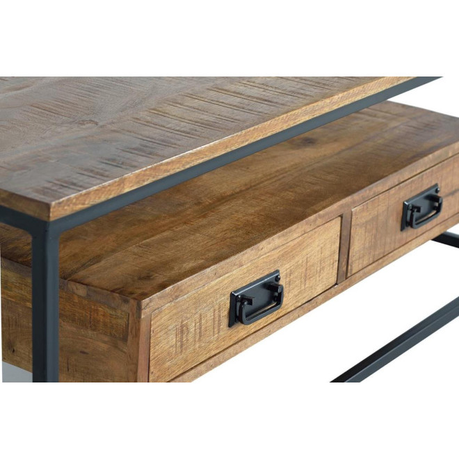 Table Basse 2 Tiroirs Bois, Fer Marron 120x60x45cm