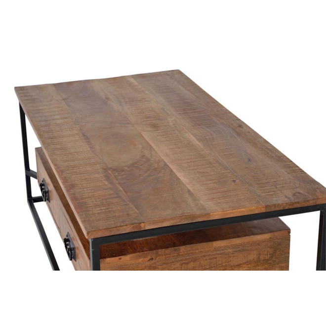 Table Basse 2 Tiroirs Bois, Fer Marron 120x60x45cm