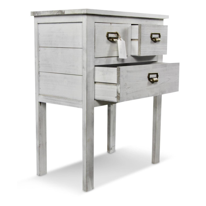 Meuble Console Bois 3 Tiroirs Cerusé Blanc 60x35.5x76cm