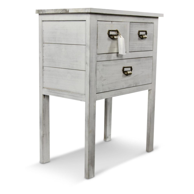 Meuble Console Bois 3 Tiroirs Cerusé Blanc 60x35.5x76cm