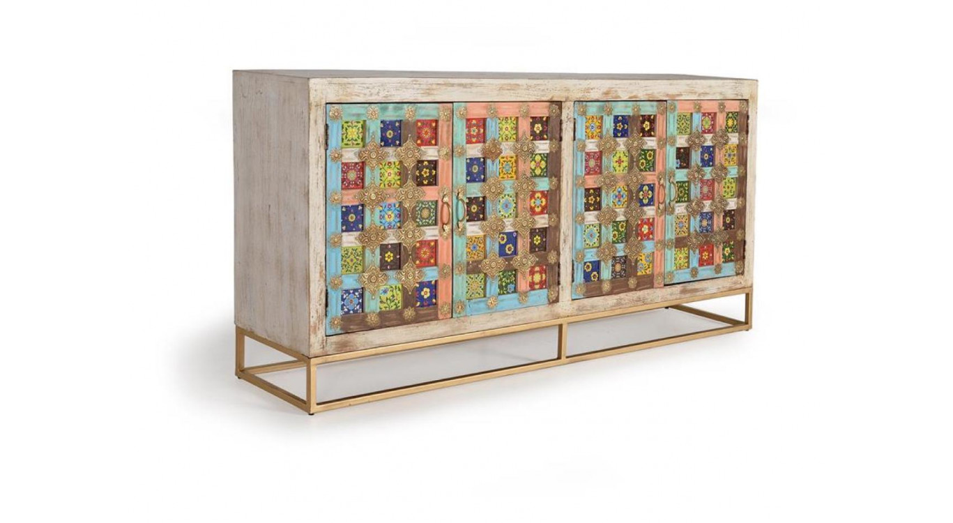 Truhe Holz, Eisen Weiß 180x40x90cm