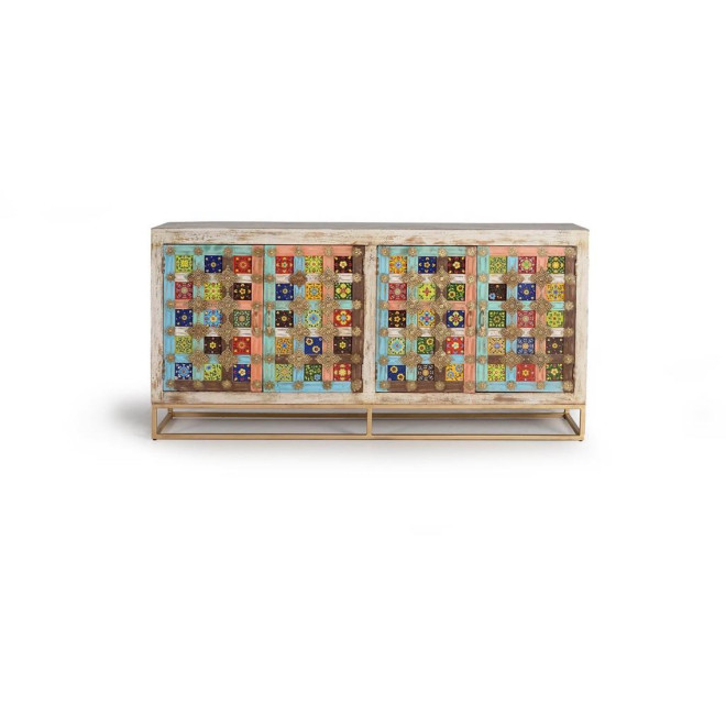 Bahut Bois, Fer Blanc 180x40x90cm