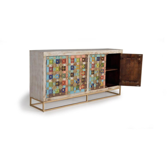 Bahut Bois, Fer Blanc 180x40x90cm