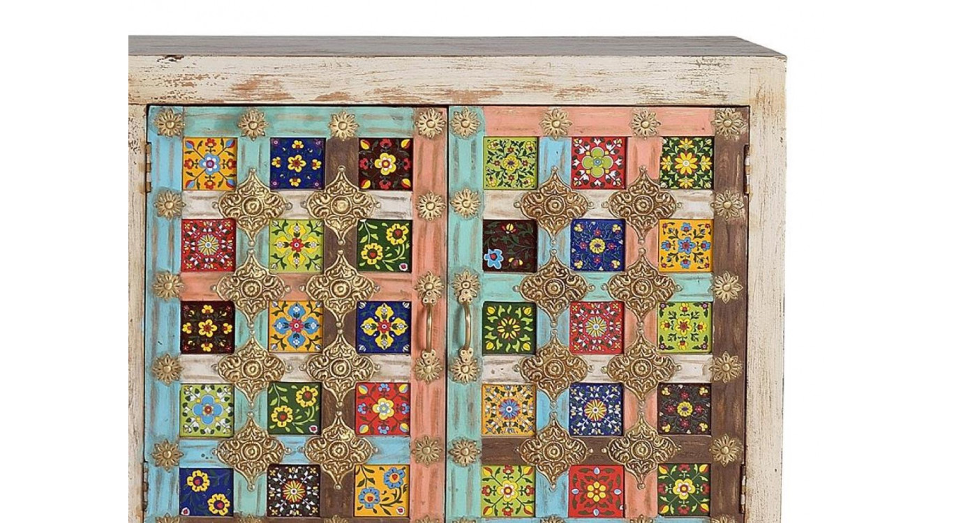 Truhe Holz, Eisen Weiß 180x40x90cm