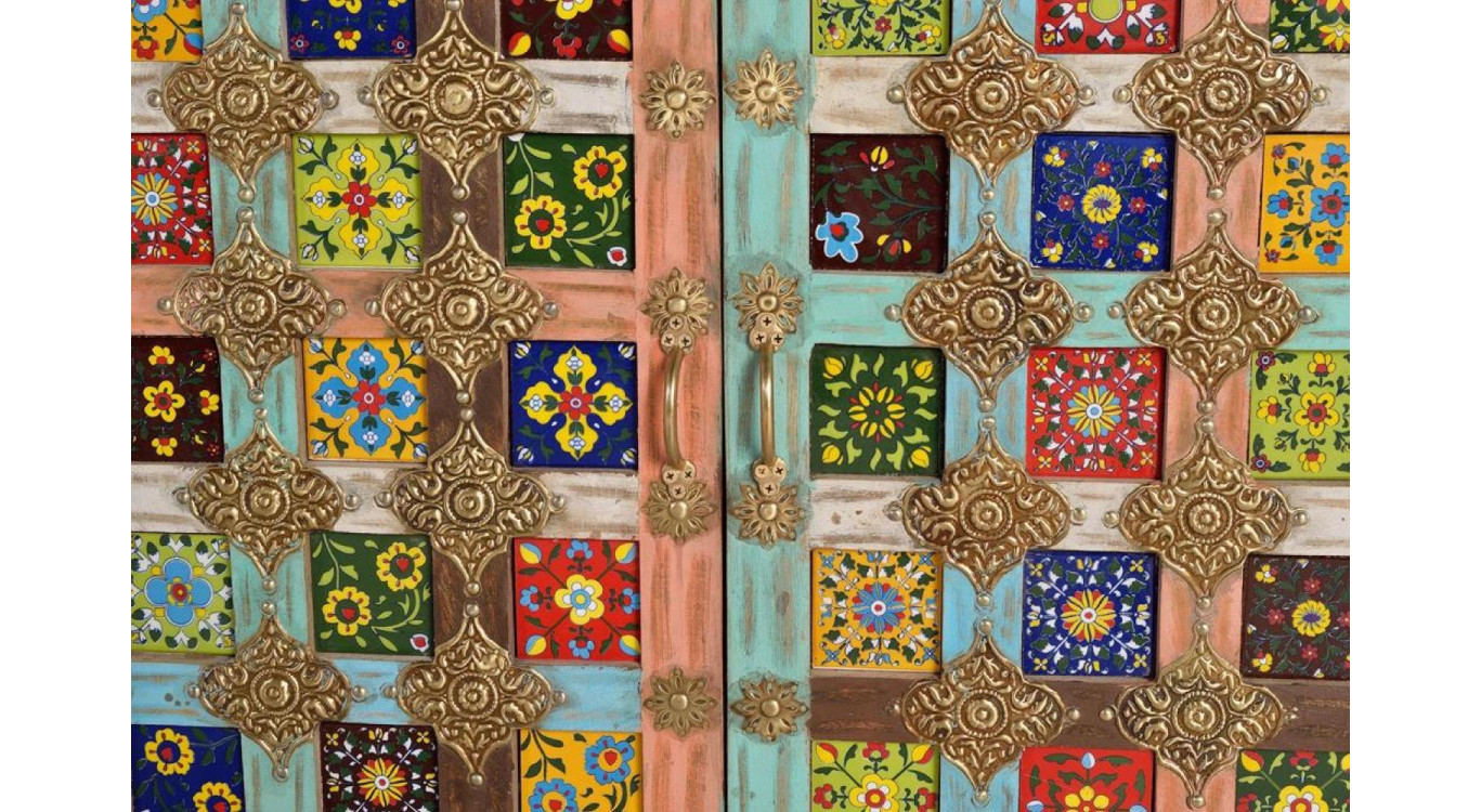 Bahut Bois, Fer Blanc 180x40x90cm