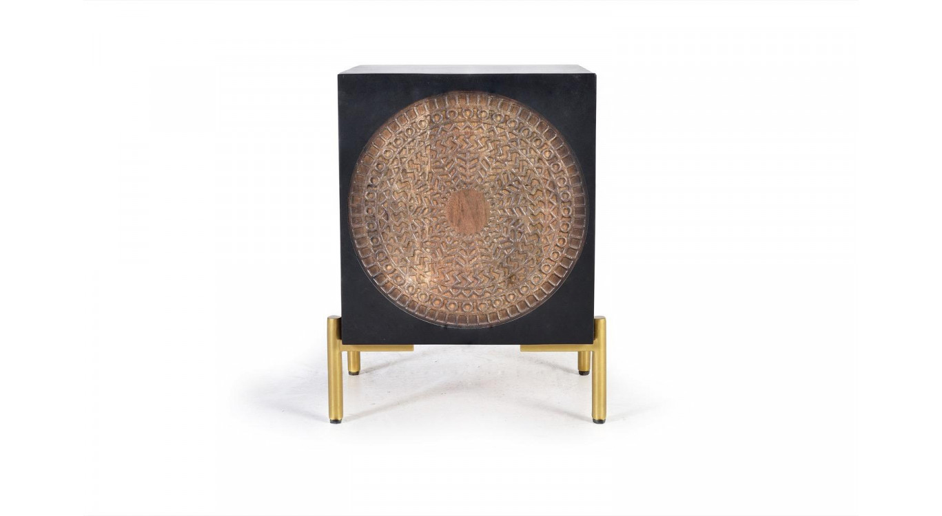 Table de Chevet Bois, Fer Noir 43x40x60cm