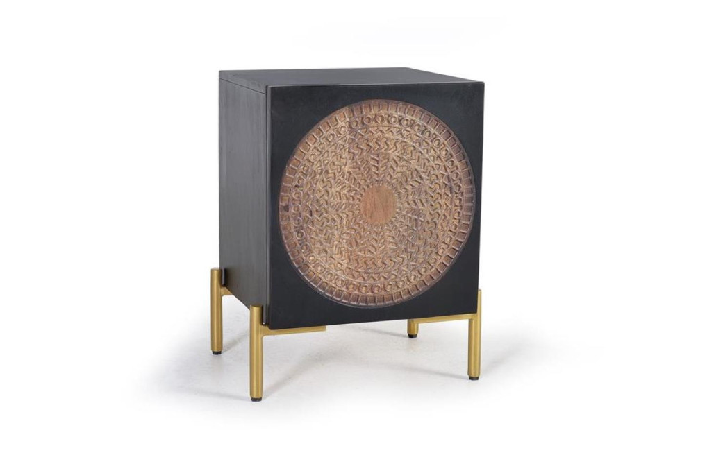 Table de Chevet Bois, Fer Noir 43x40x60cm