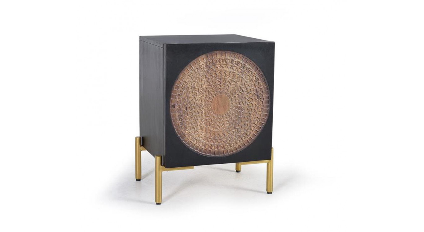 Table de Chevet Bois, Fer Noir 43x40x60cm