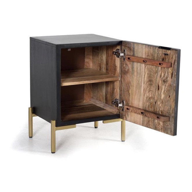 Table de Chevet Bois, Fer Noir 43x40x60cm