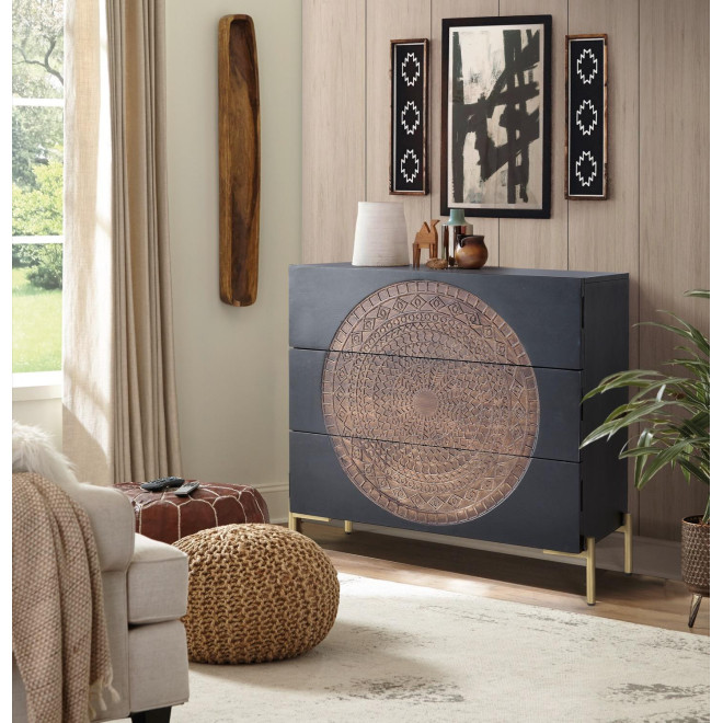 Kommode mit 3 Schubladen Holz, Eisen Schwarz 95x40x90cm