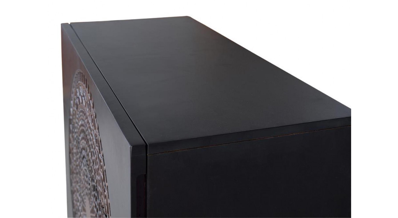 Commode 3 Tiroirs Bois, Fer Noir 95x40x90cm