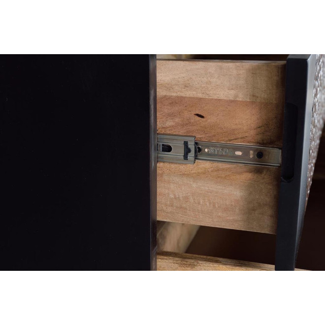 Commode 3 Tiroirs Bois, Fer Noir 95x40x90cm