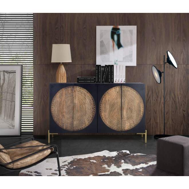 Buffet Bois, Fer Noir 145x40x90cm