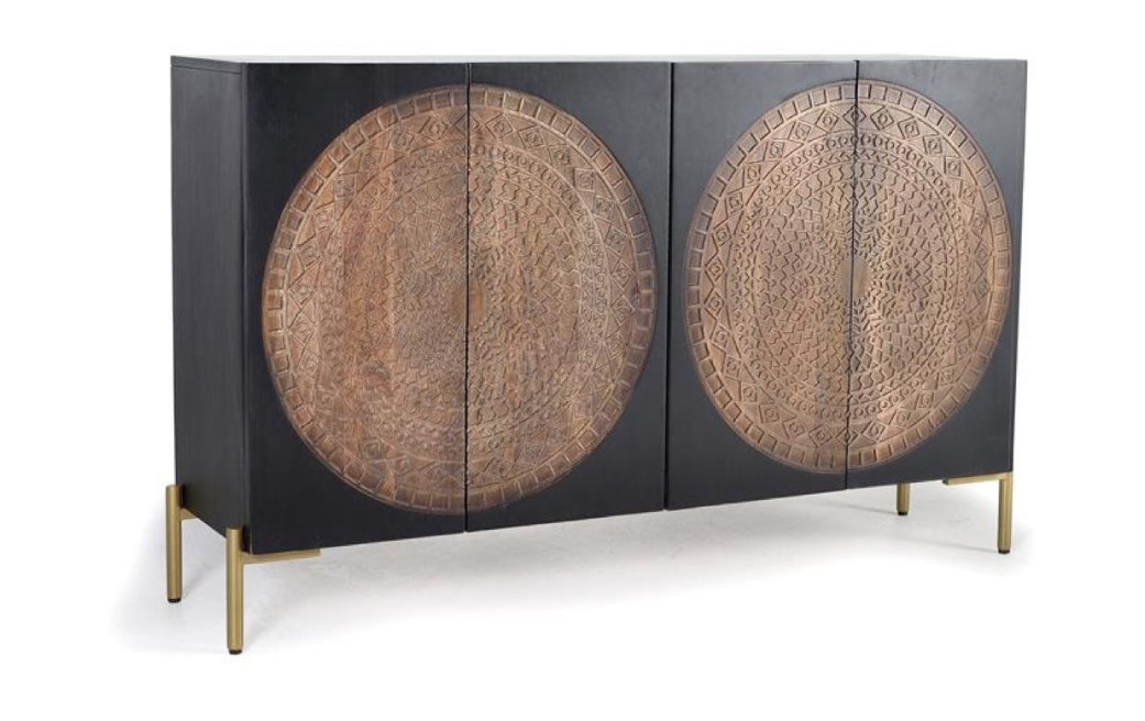 Buffet Bois, Fer Noir 145x40x90cm