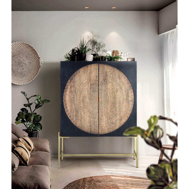 Anrichte Holz, Eisen Schwarz 100x45x143cm