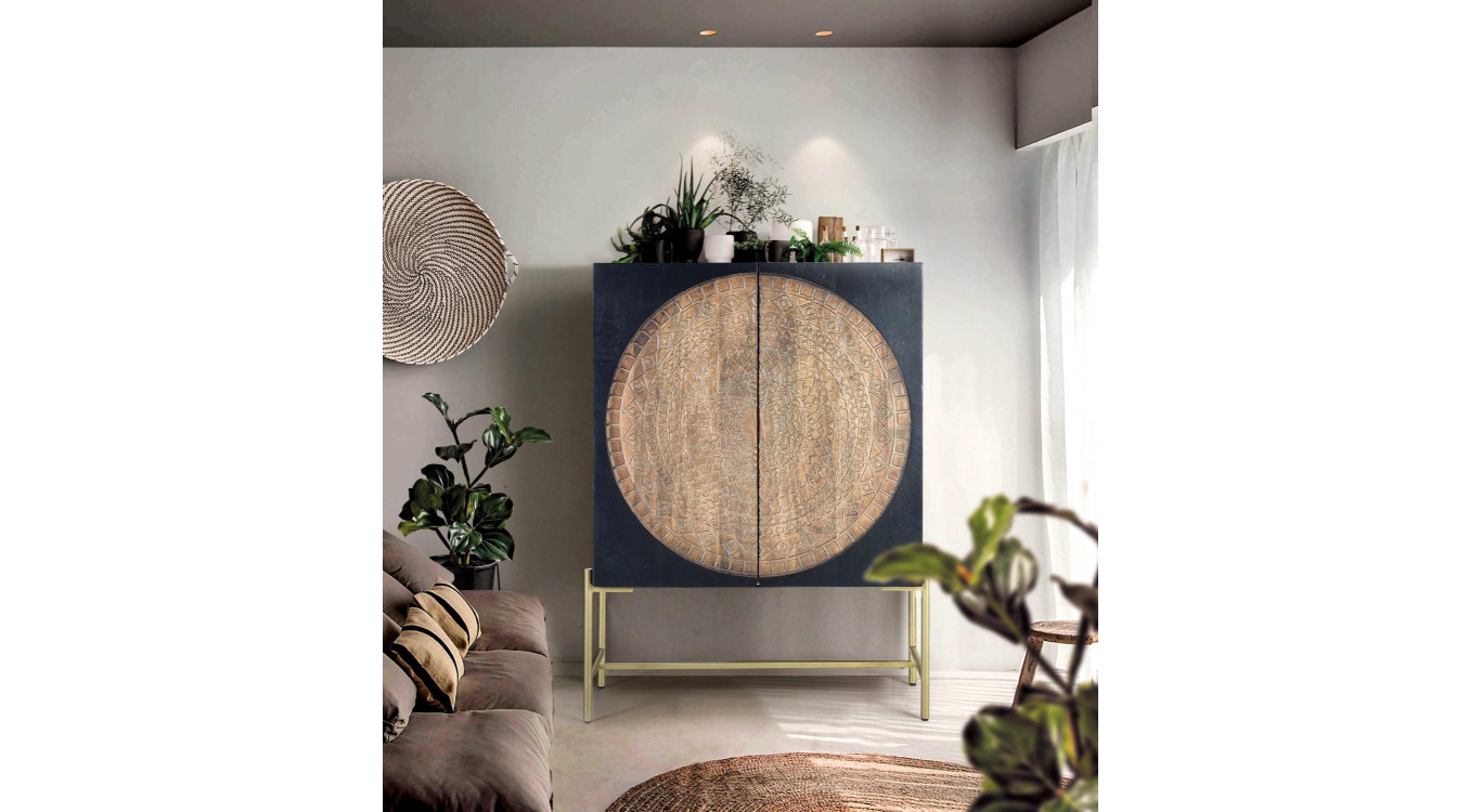 Anrichte Holz, Eisen Schwarz 100x45x143cm