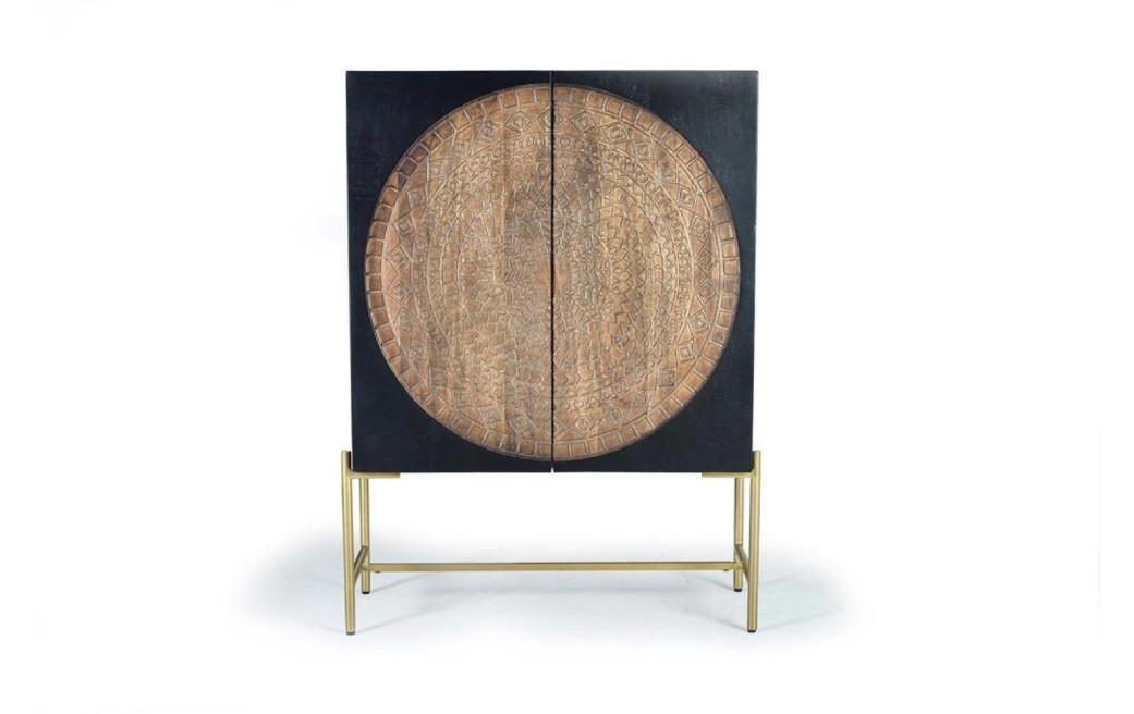 Buffet Bois, Fer Noir 100x45x143cm