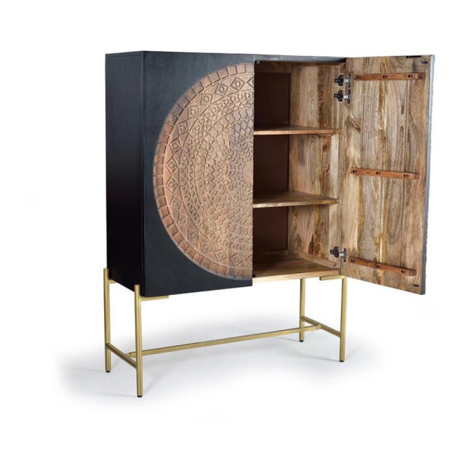 Buffet Bois, Fer Noir 100x45x143cm