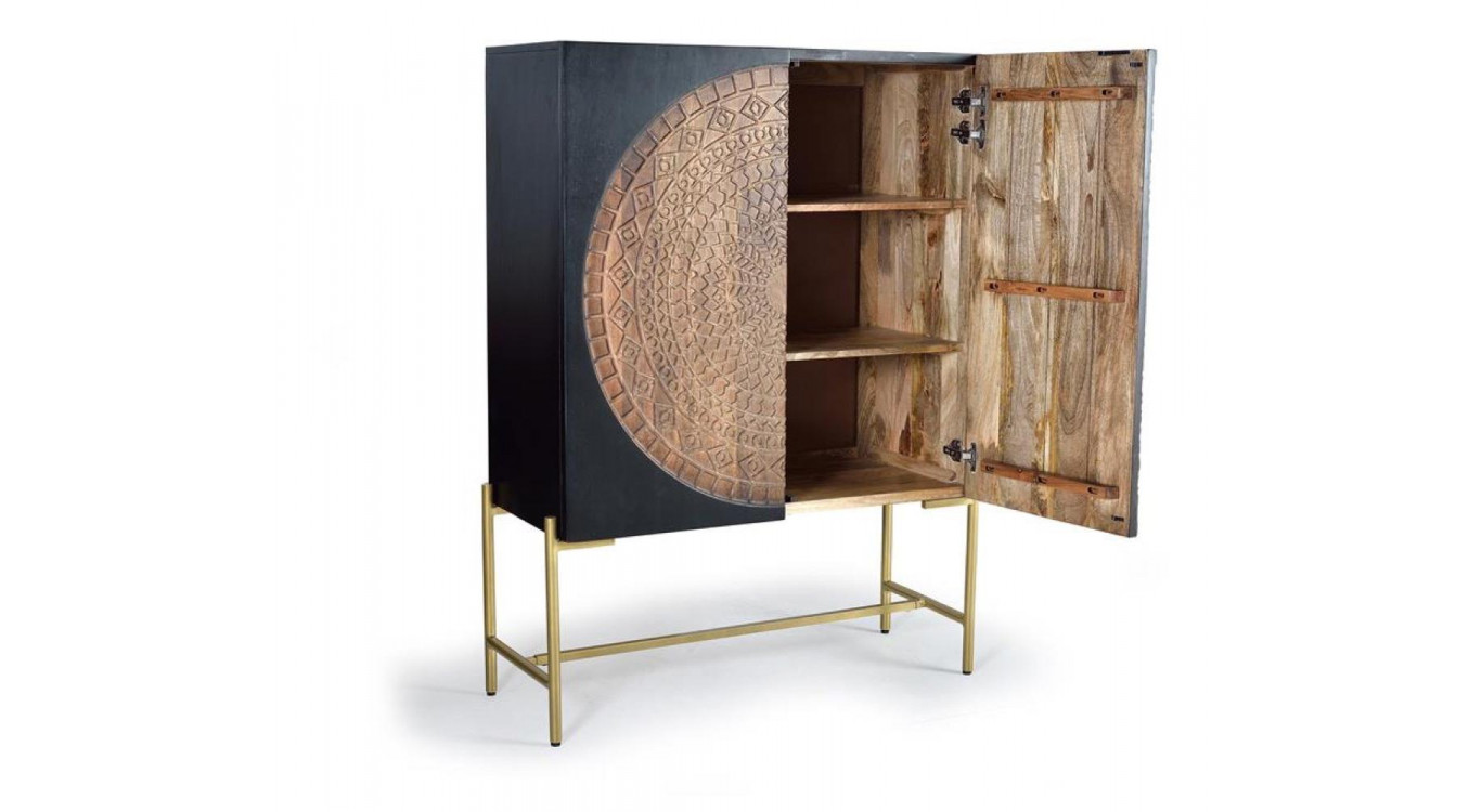 Anrichte Holz, Eisen Schwarz 100x45x143cm