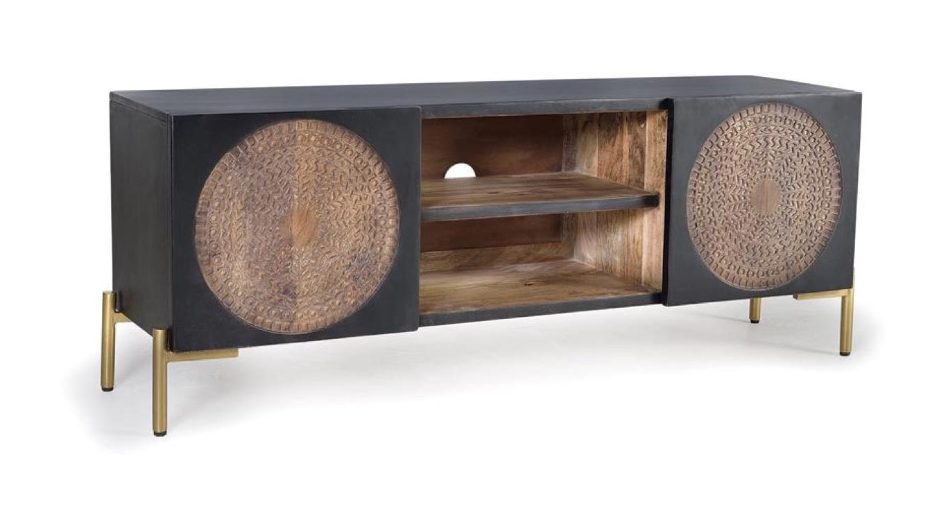 TV-Möbel Holz, Eisen Schwarz 145x40x56cm