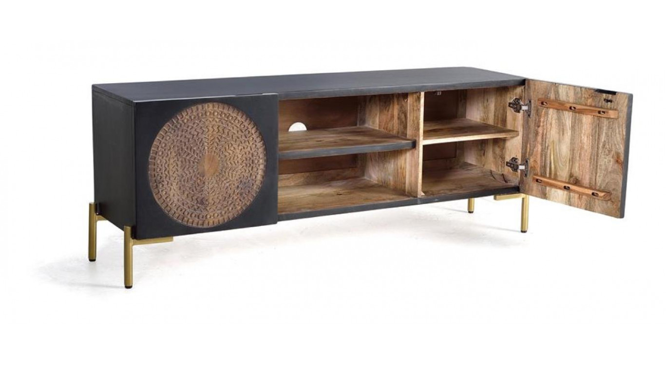 TV-Möbel Holz, Eisen Schwarz 145x40x56cm