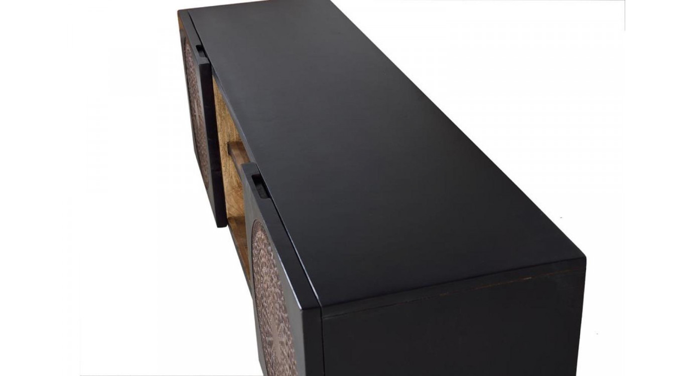 TV-Möbel Holz, Eisen Schwarz 145x40x56cm