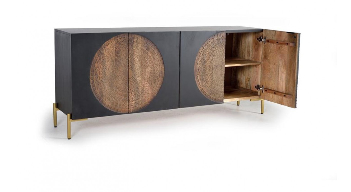 Bahut Bois, Fer Noir 173x45x77cm