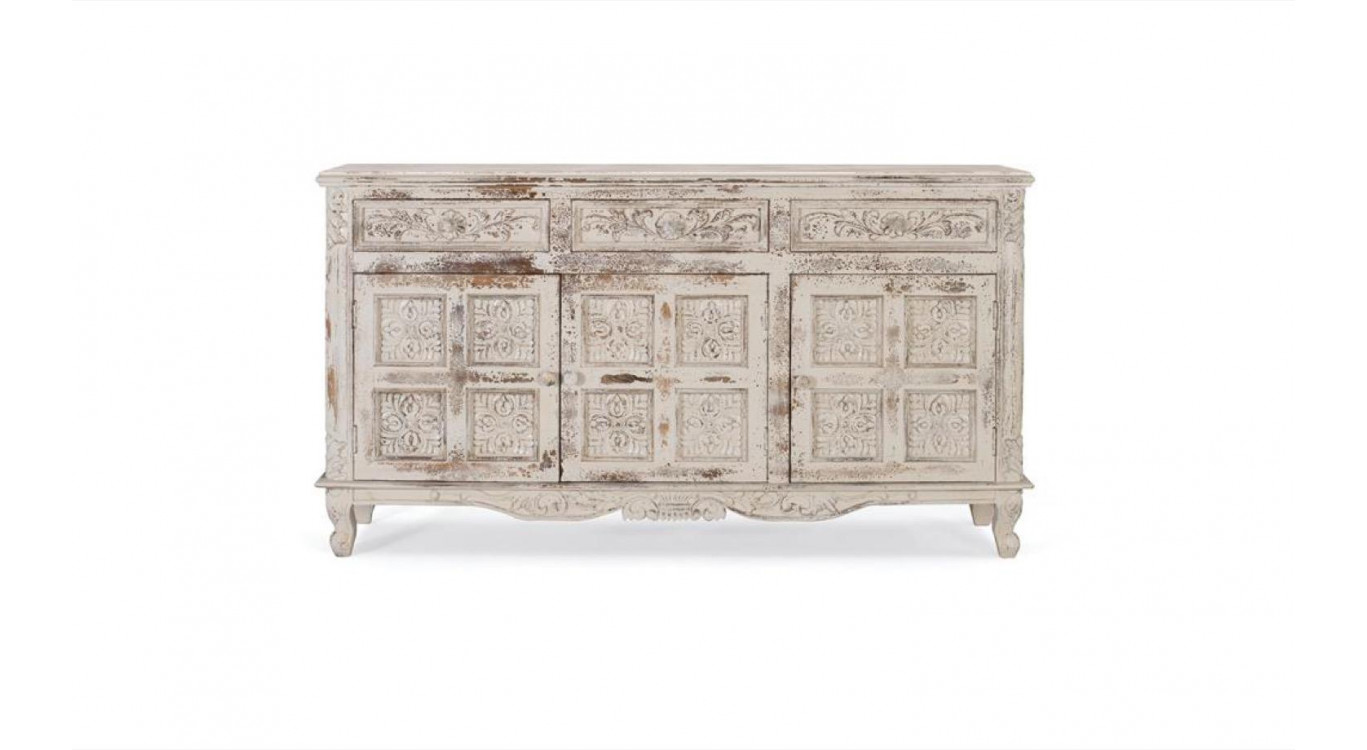 Bahut 3 Tiroirs Bois Blanc 175x44x95cm